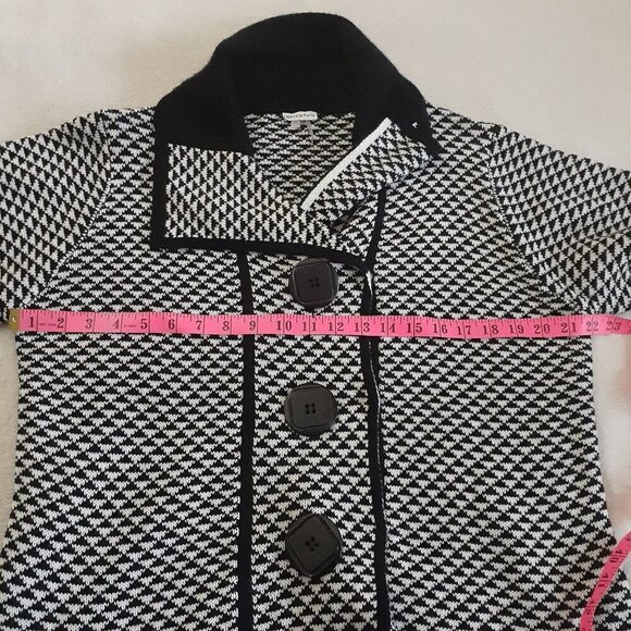 Sioni Women's Size Large Black & White Wool Blend Knit Artsy Cardigan Jacket - Picture 10 of 14